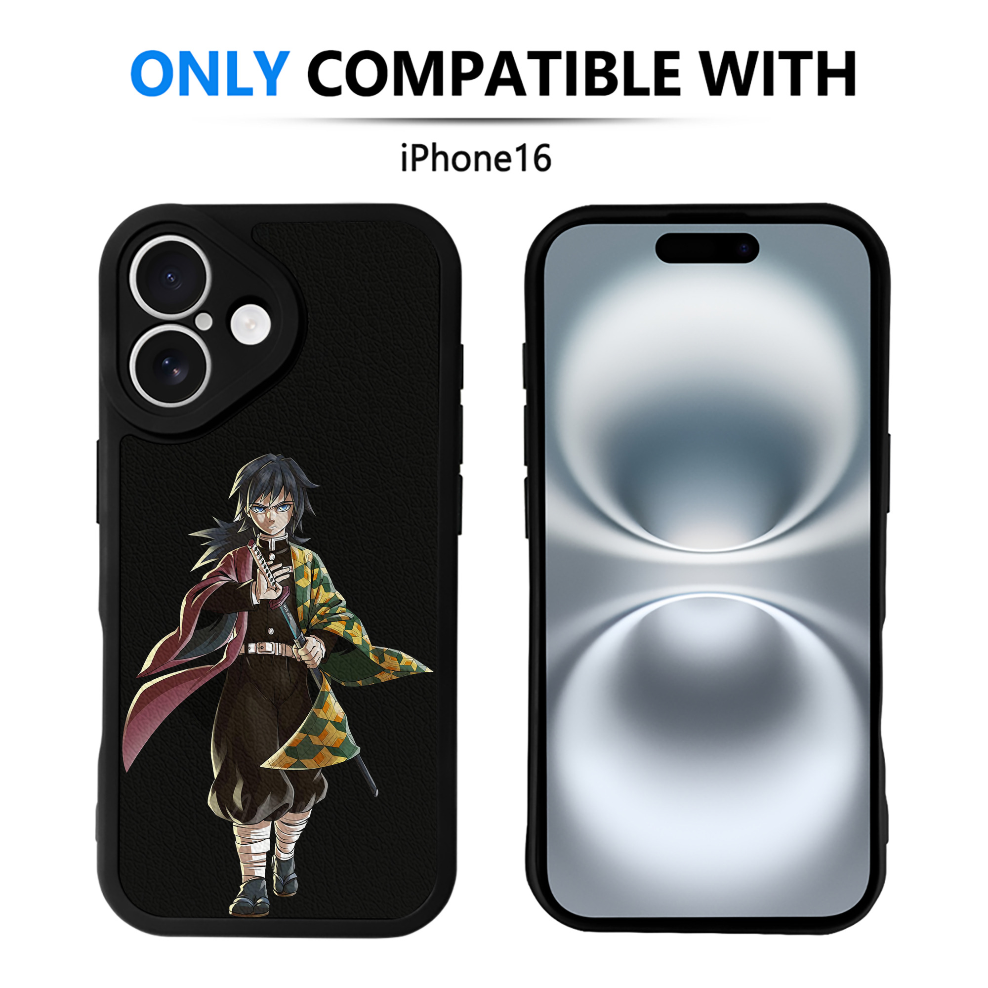 （画像用） 鬼滅の刃（きめつのやいば）水柱-冨岡 義勇／とみおか ぎゆう Tomioka Giyuu 【iPhone 16シリーズ対応】シリコンスマホケース（レザー調） 材質：シリコン